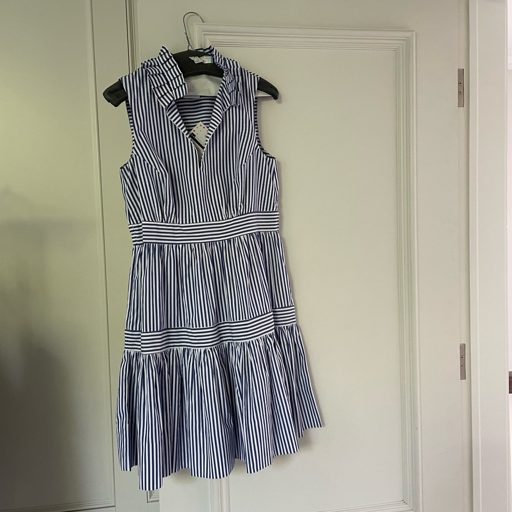 Gretchen Scott Designs Navy & White Striped Sleeveless Tiered Dress
